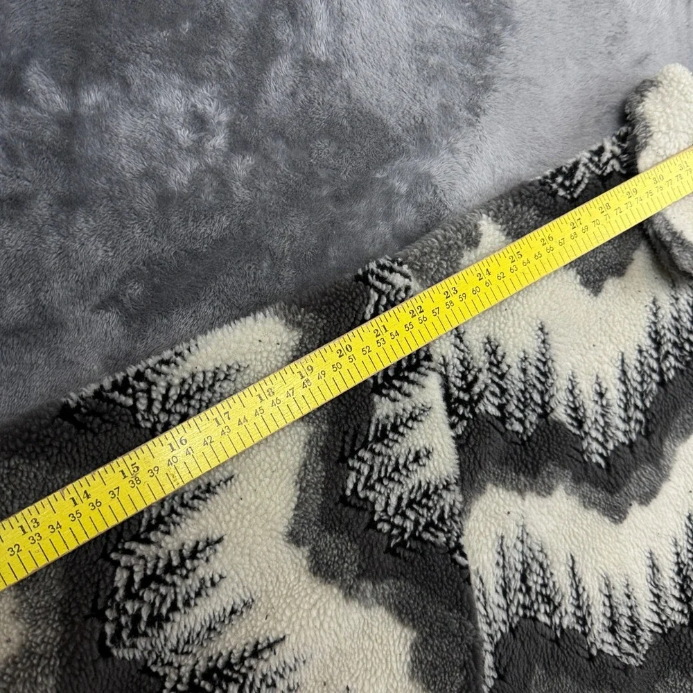 Canadiana Fleece Jacket Mens Medium Grey Pine Tree Mountain Full Zip Vintage